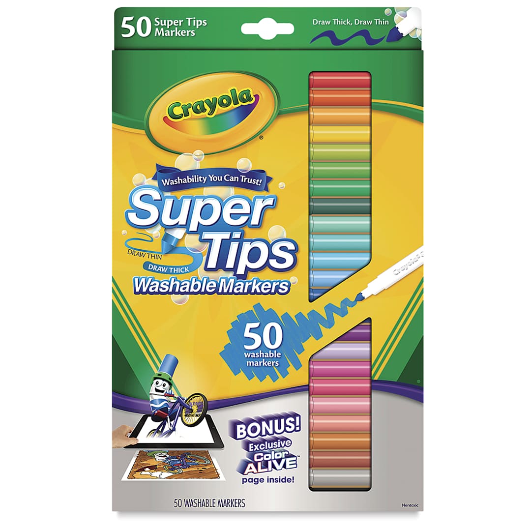 Open in modal - Crayola Super Tips Washable Marker Set - Assorted Colors, Fine Line, Set of 50