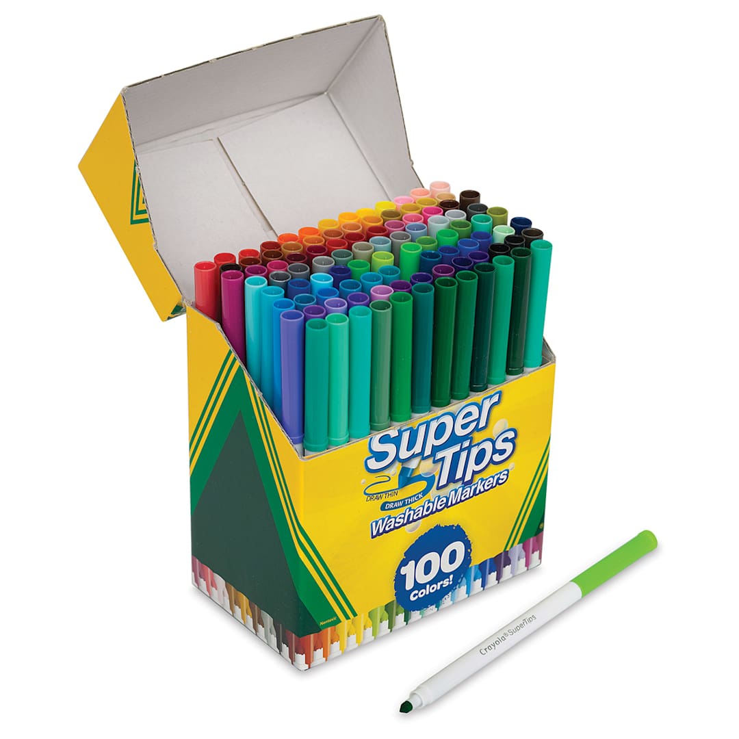 Open in modal - Crayola Super Tips Washable Marker Set - Assorted Colors, Fine Line, Set of 100, Open box view