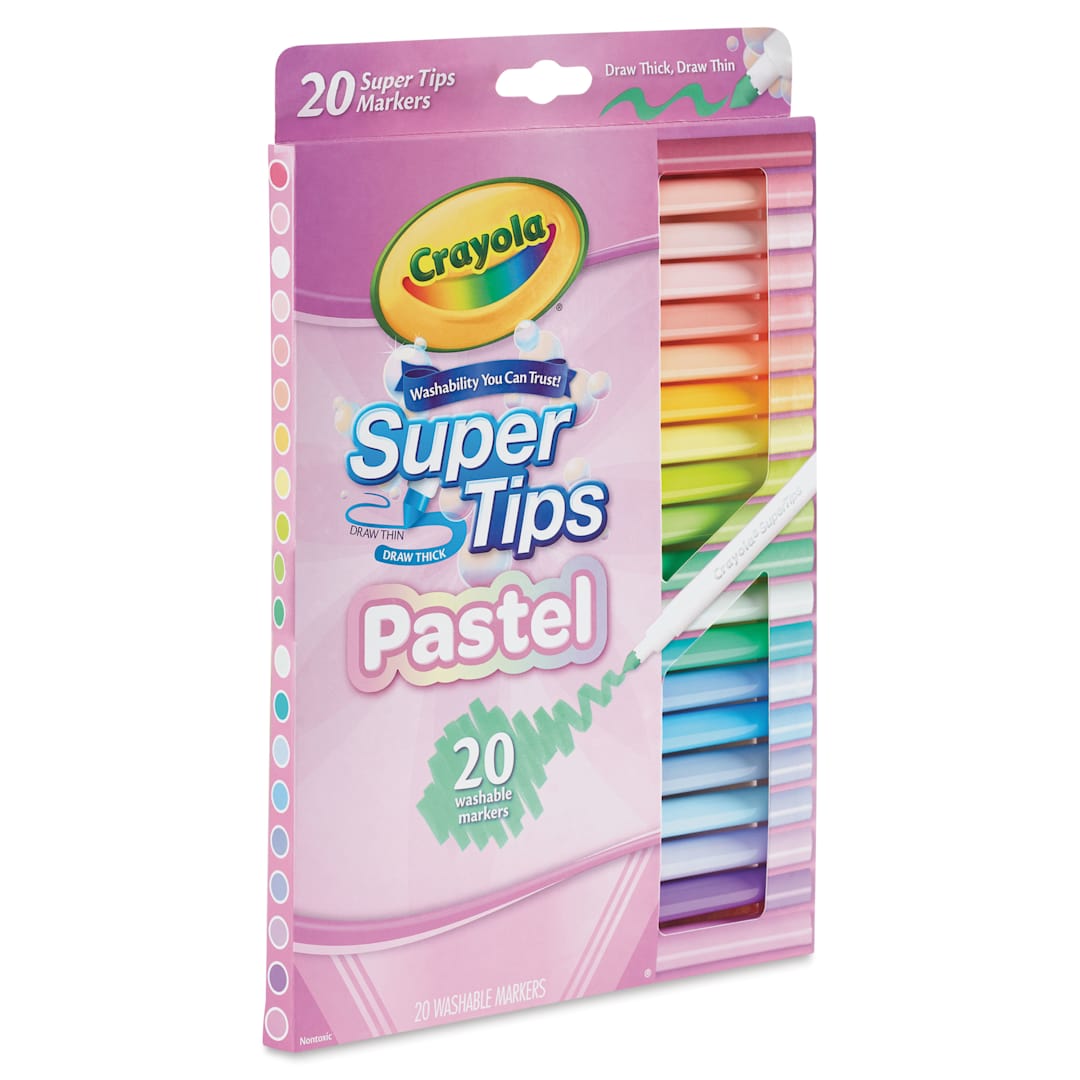 Open in modal - Crayola Super Tips Washable Marker - Pastel Colors, Set of 20, front of the packaging