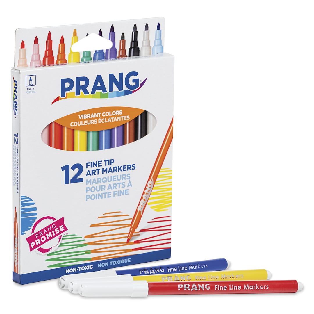 Open in modal - Prang Fine Line Marker Set - Assorted Colors, Set of 12, three single markers laid out