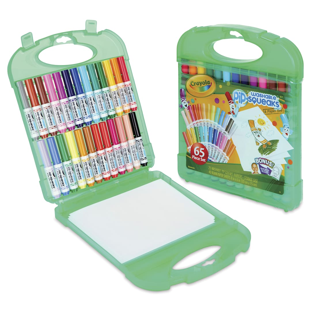 Open in modal - Crayola Pip-Squeaks Washable Markers and Paper Set - Set of 65 with Carrying Case, contents shown