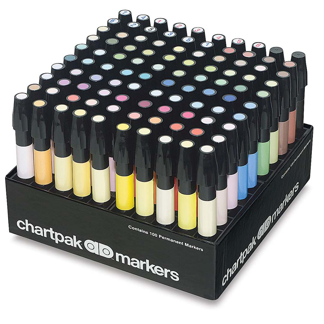 Open in modal - Chartpak Ad Marker Sets - Set of 100 Assorted colors shown in standup storage box