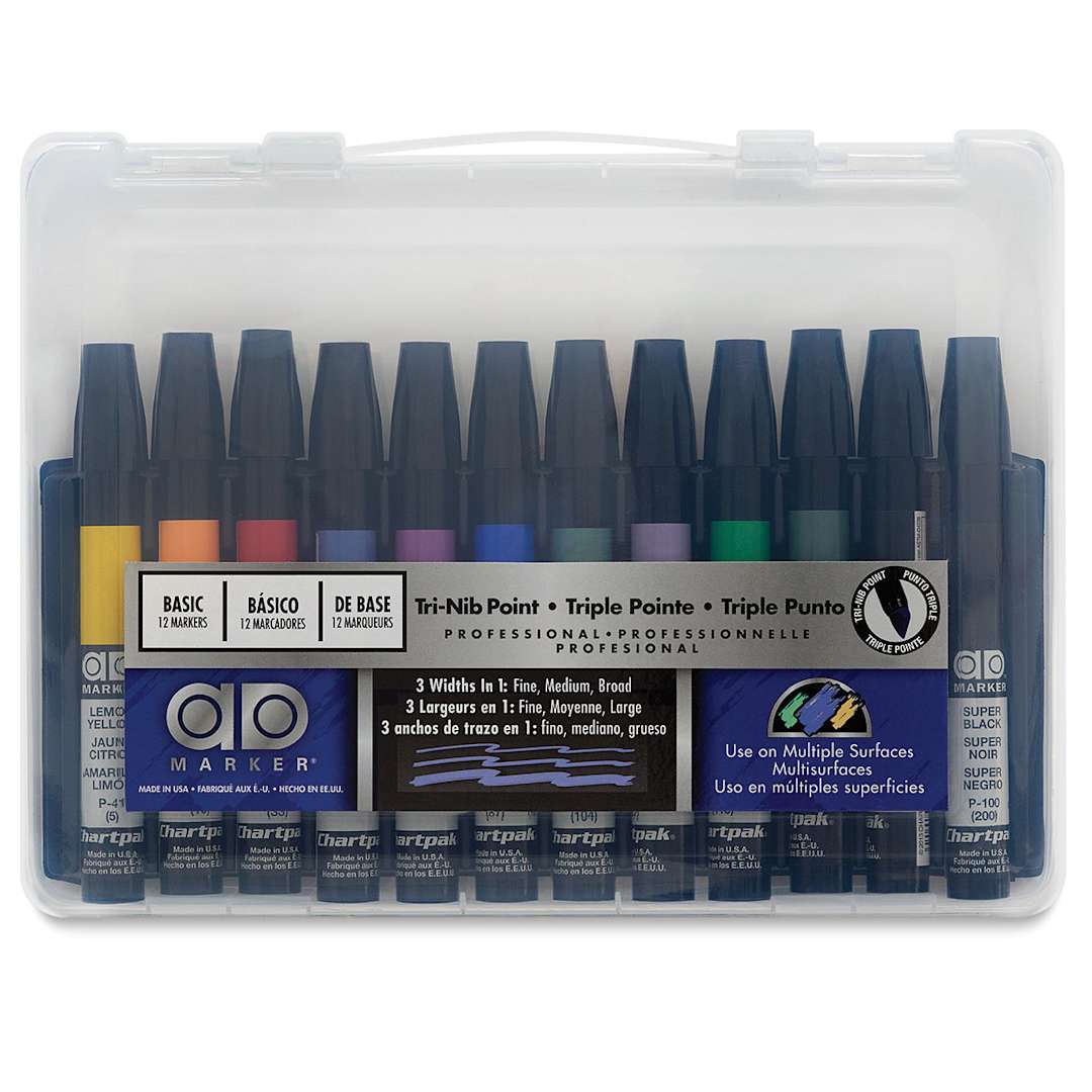 Open in modal - Chartpak Ad Markers - Front view of package of 12 Assorted Color markers