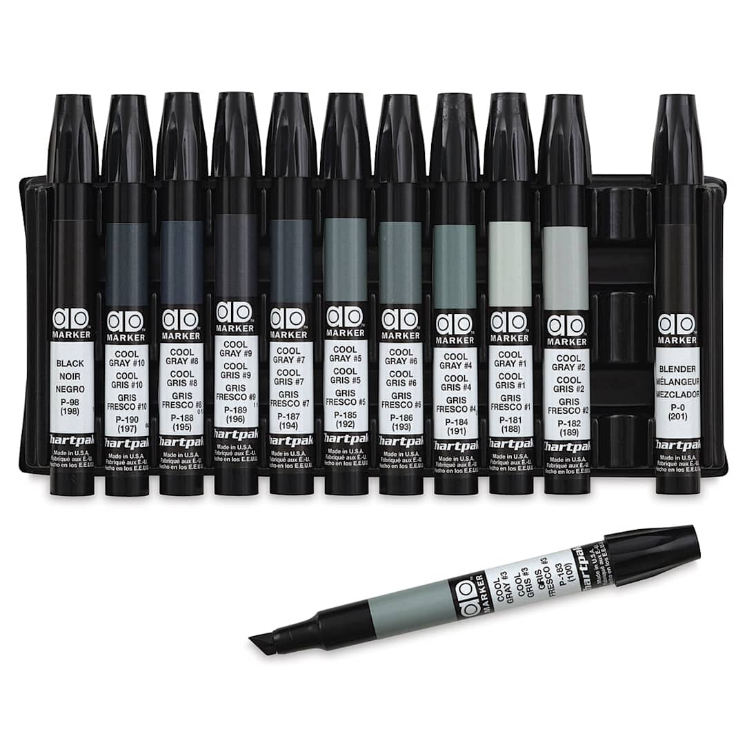 Open in modal - Chartpak Ad Markers-Cool Gray Set of 12  Markers in Tray