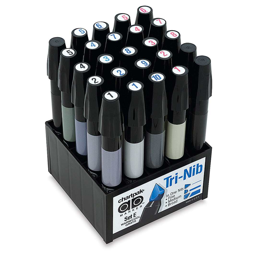 Open in modal - Chartpak Ad Markers - Warm and Cool Grays, Set of 25