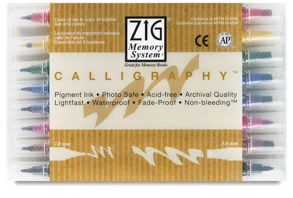 Open in modal - Kuretake Zig Memory System Twin Tip Calligraphy Pens - Front of package of 8 pc set