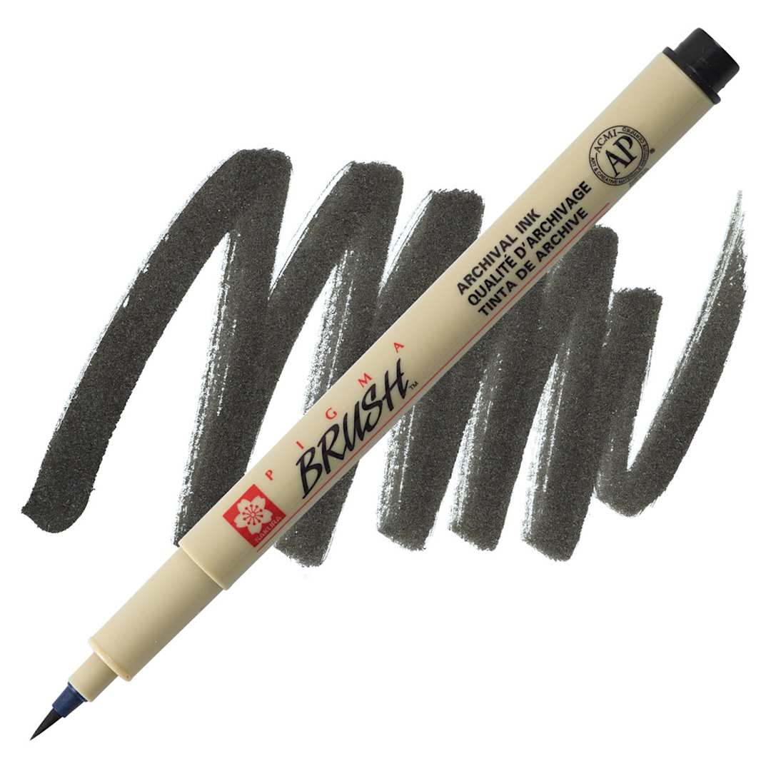 Open in modal - Sakura Pigma Brush Marker - Black marker and swatch