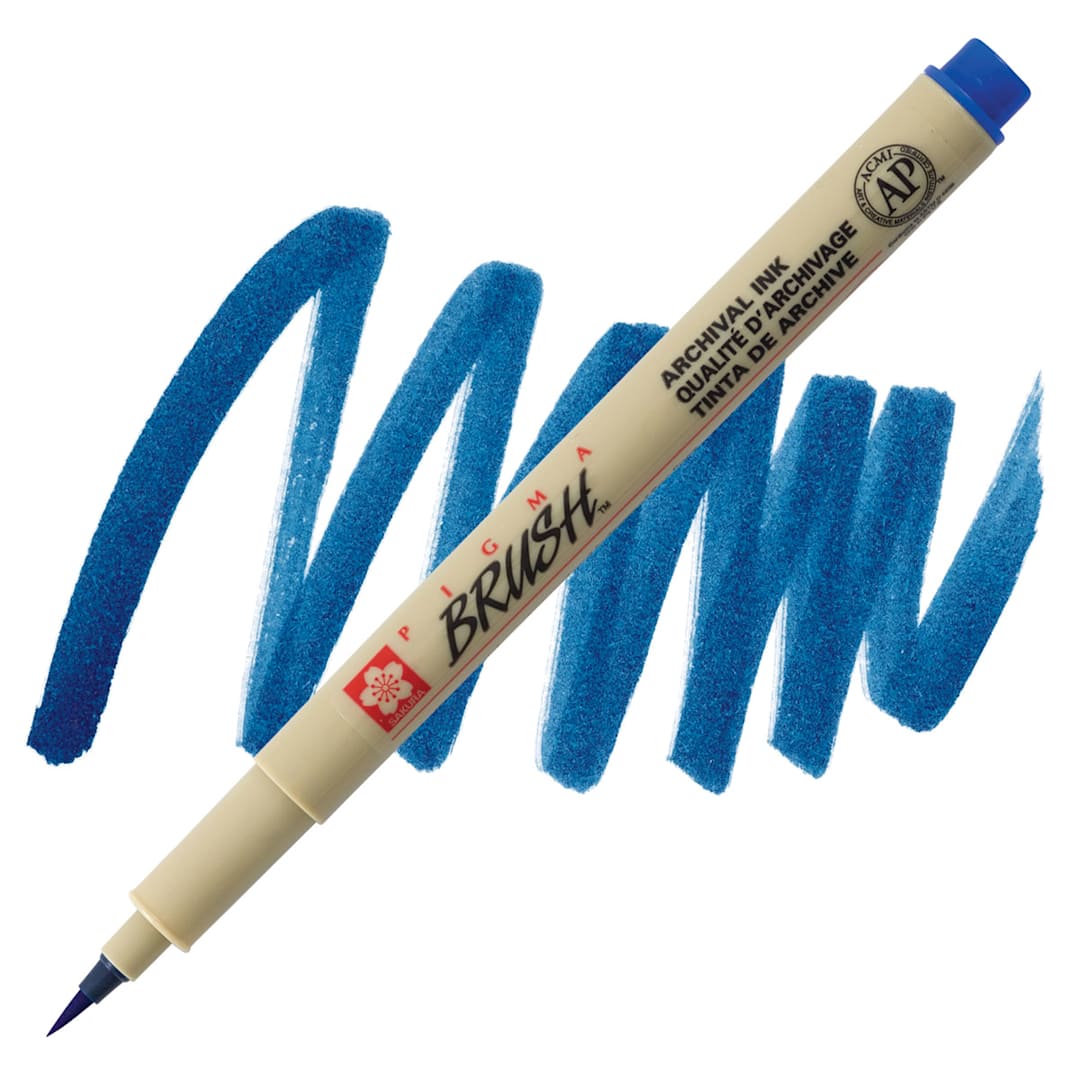 Open in modal - Sakura Pigma Brush Marker - Blue marker and swatch