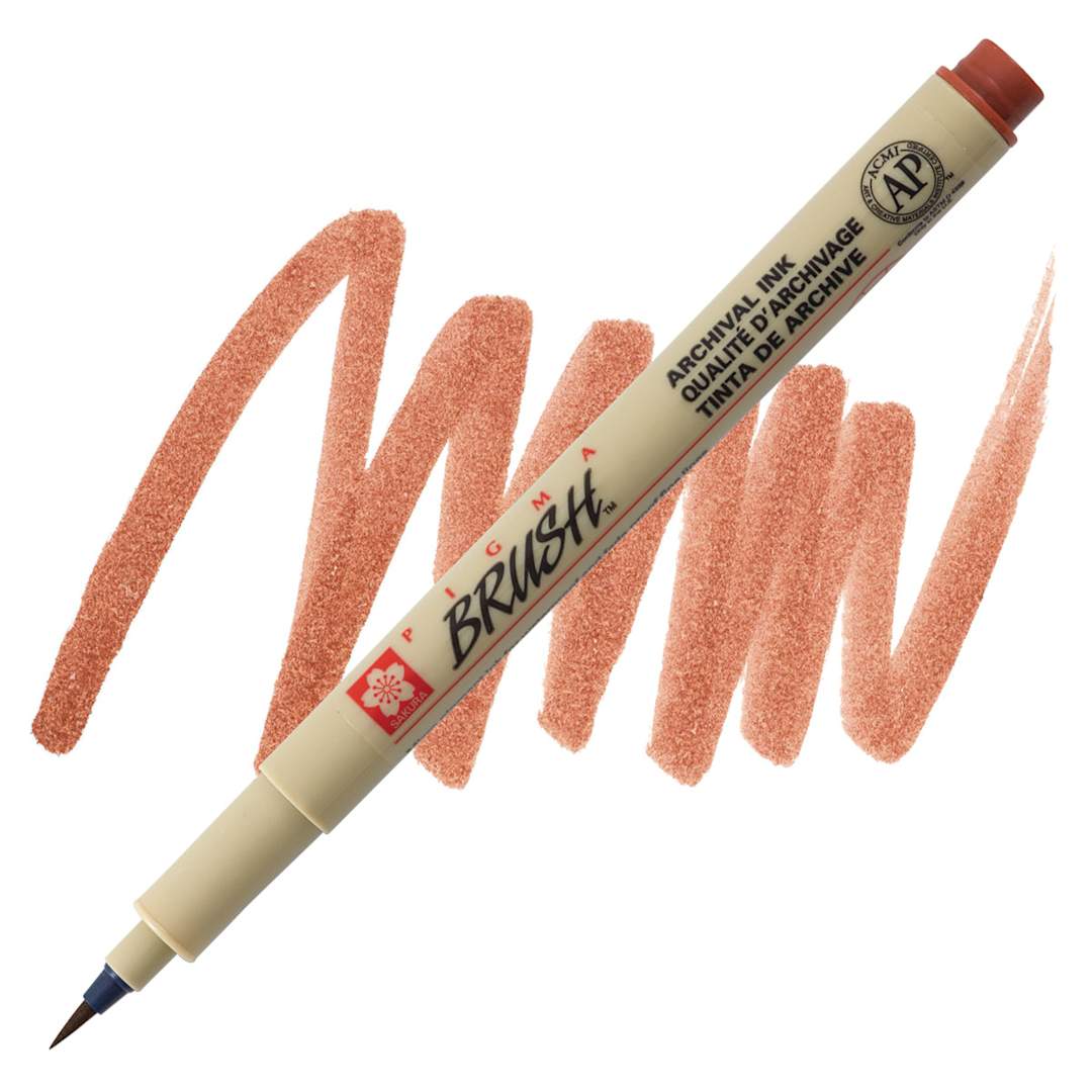 Open in modal - Sakura Pigma Brush Marker - Brown marker and swatch