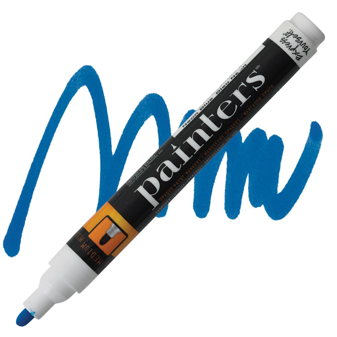 Open in modal - Elmer's Painters Paint Marker - Neon Blue, Medium Point marker and swatch
