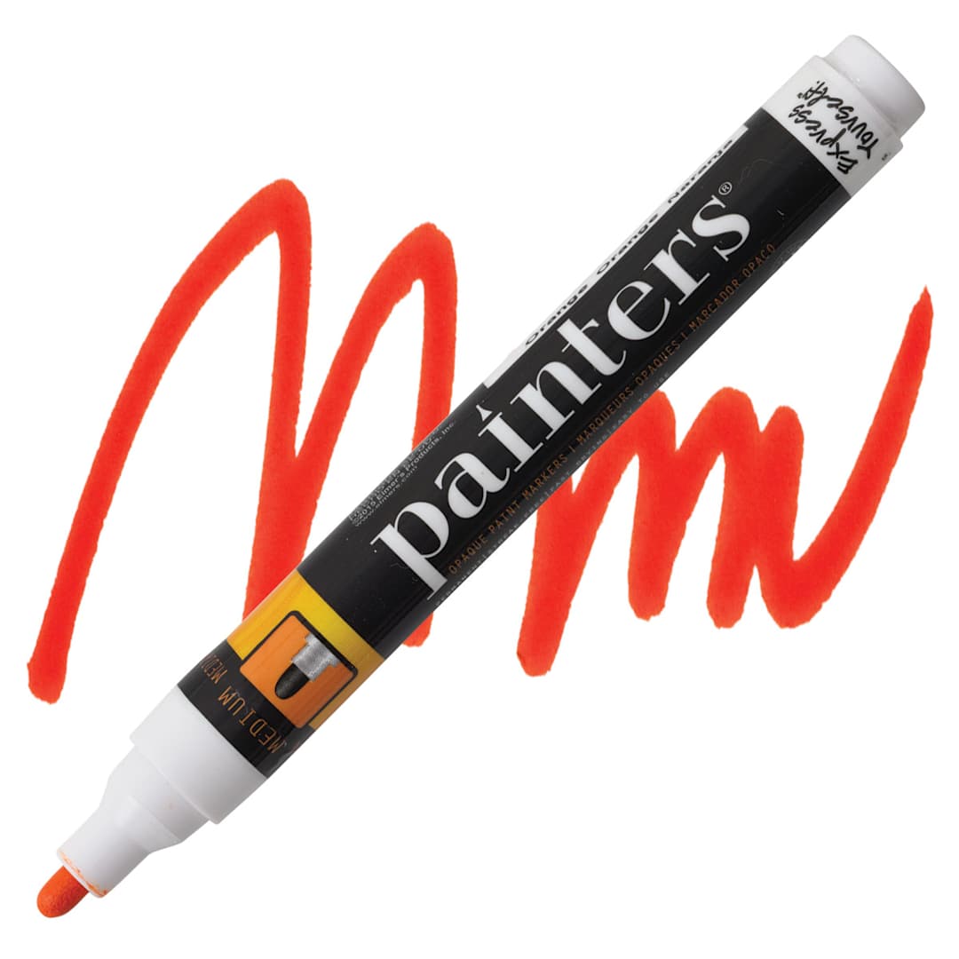 Open in modal - Elmer's Painters Paint Marker - Orange, Medium Tip marker and swatch