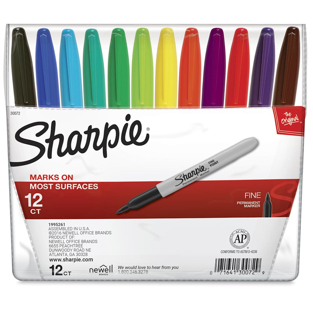 Open in modal - Sharpie Fine Point Permanent Markers - Assorted Colors, Set of 12, front of the packaging