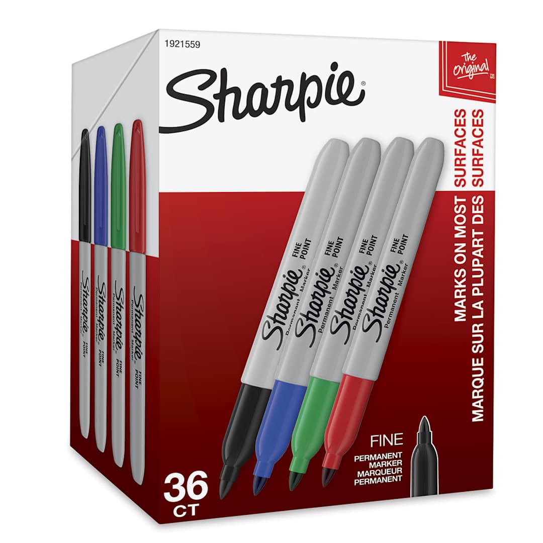 Open in modal - Sharpie Fine Point Permanent Markers - Assorted Colors, Set of 36, front of the packaging