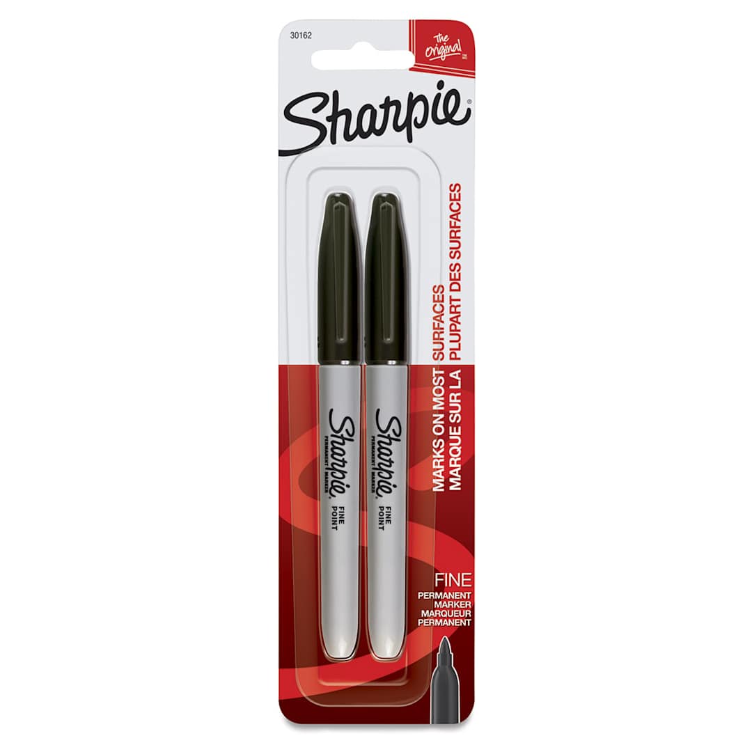 Open in modal - Sharpie Fine Point Permanent Markers - Black, Pkg of 2. Package front of two markers.