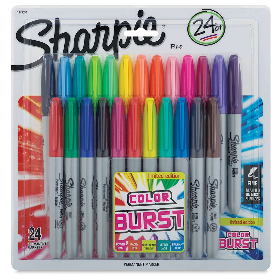 Open in modal - Sharpie Fine Point Permanent Markers - Color Burst Colors, Set of 24, front of the packaging