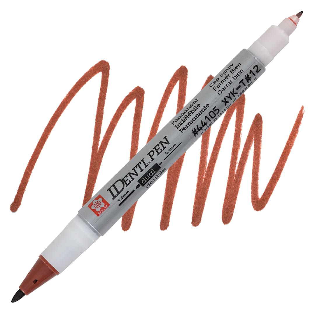 Open in modal - Sakura Identi-Pen Dual-Point Marking Pen - Brown pen and swatch
