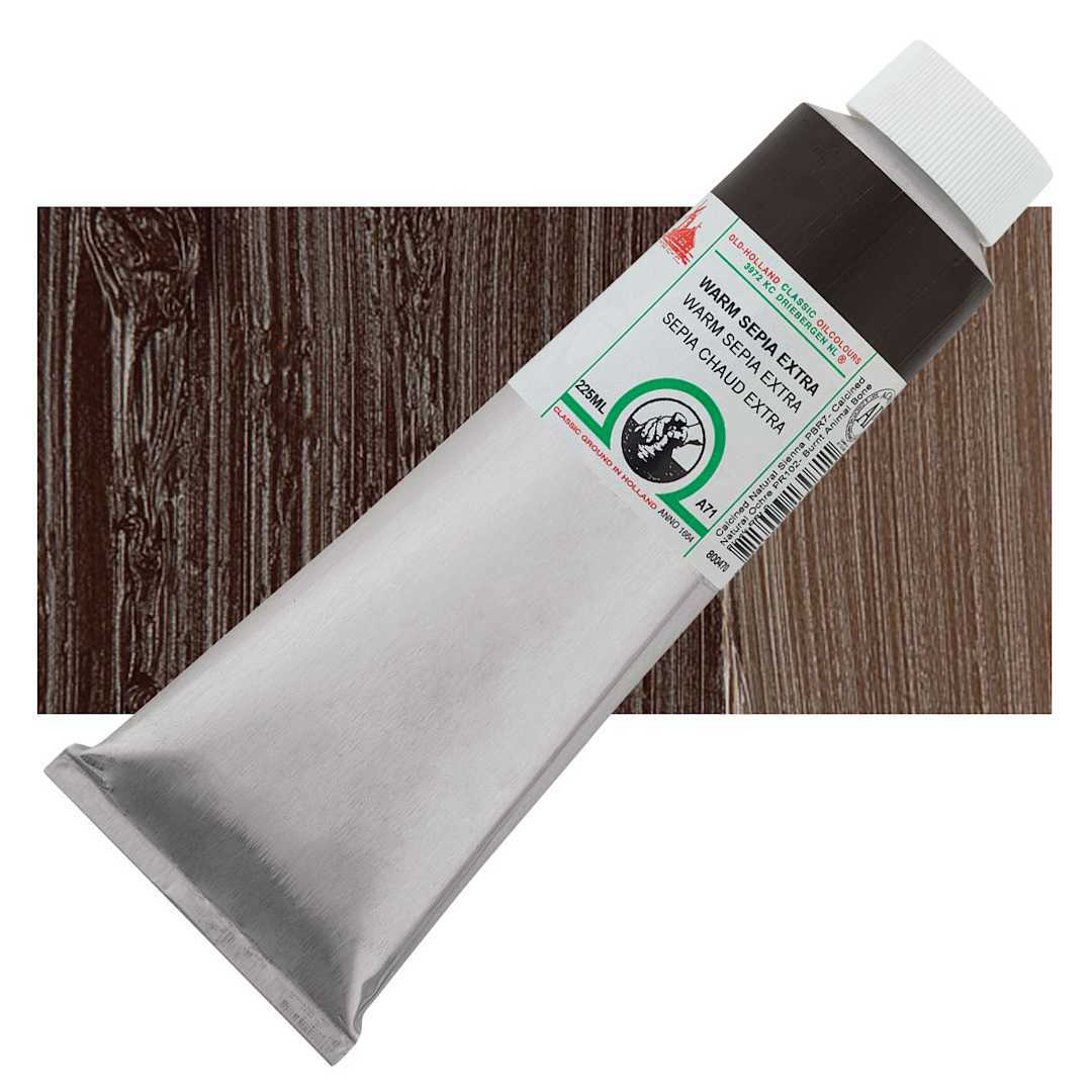 Open in modal - Old Holland Classic Oil Color - Warm Sepia Extra, 225 ml tube and swatch
