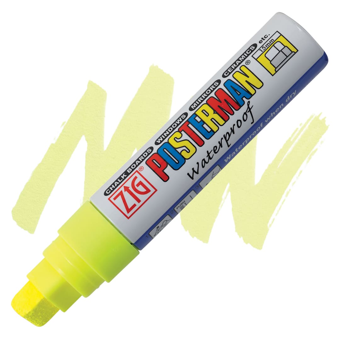 Open in modal - Zig Posterman Paint Marker - 15 mm, Fluorescent Yellow, Big & Broad marker and swatch