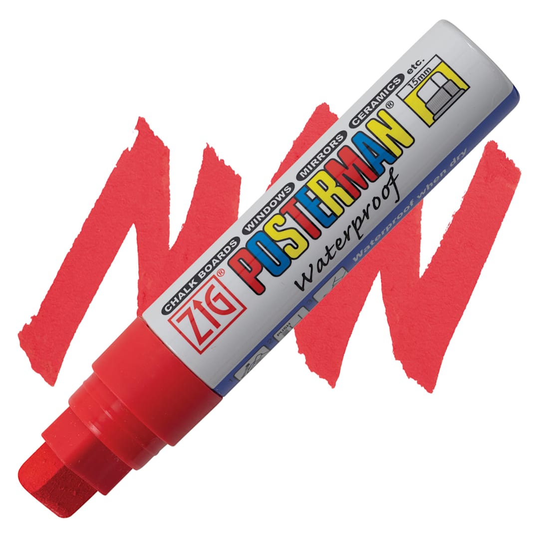Open in modal - Zig Posterman Paint Marker - 15 mm, Red, Big and Broad Tip marker and swatch