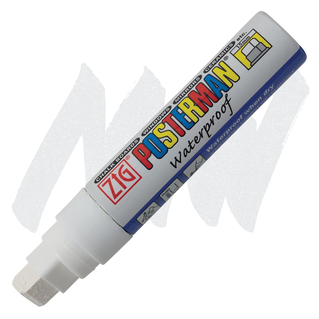 Open in modal - Zig Posterman Paint Marker - 15 mm, White, Big and Broad marker and swatch