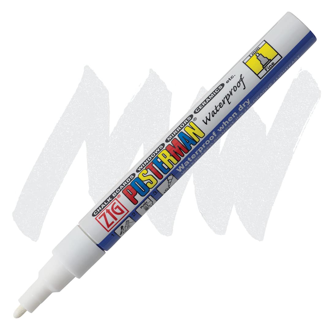 Open in modal - Zig Posterman Paint Marker - 1 mm, White, Fine Line marker and swatch