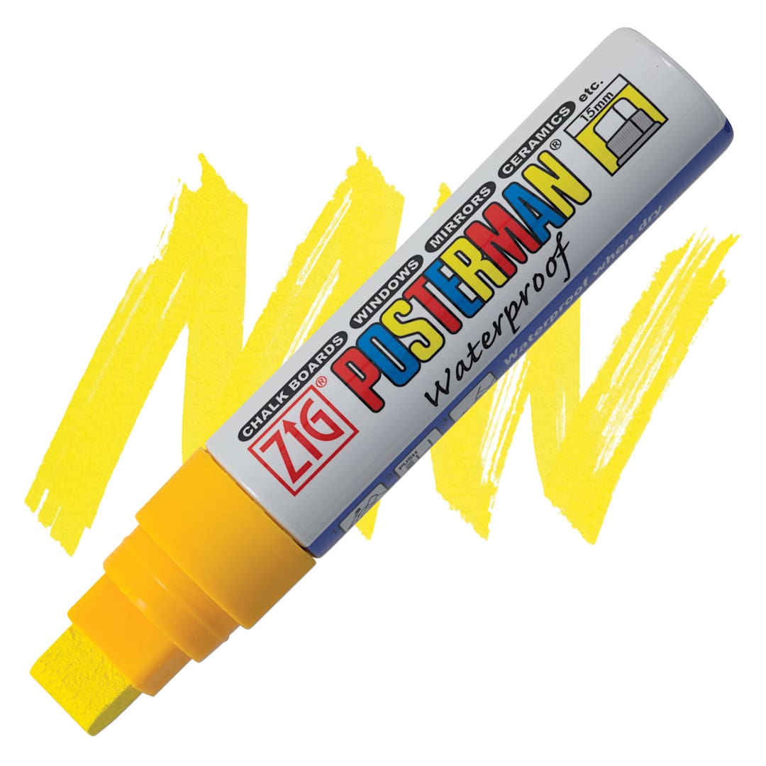 Open in modal - Zig Posterman Paint Marker - 15 mm, Yellow, Big and Broad Tip marker and swatch