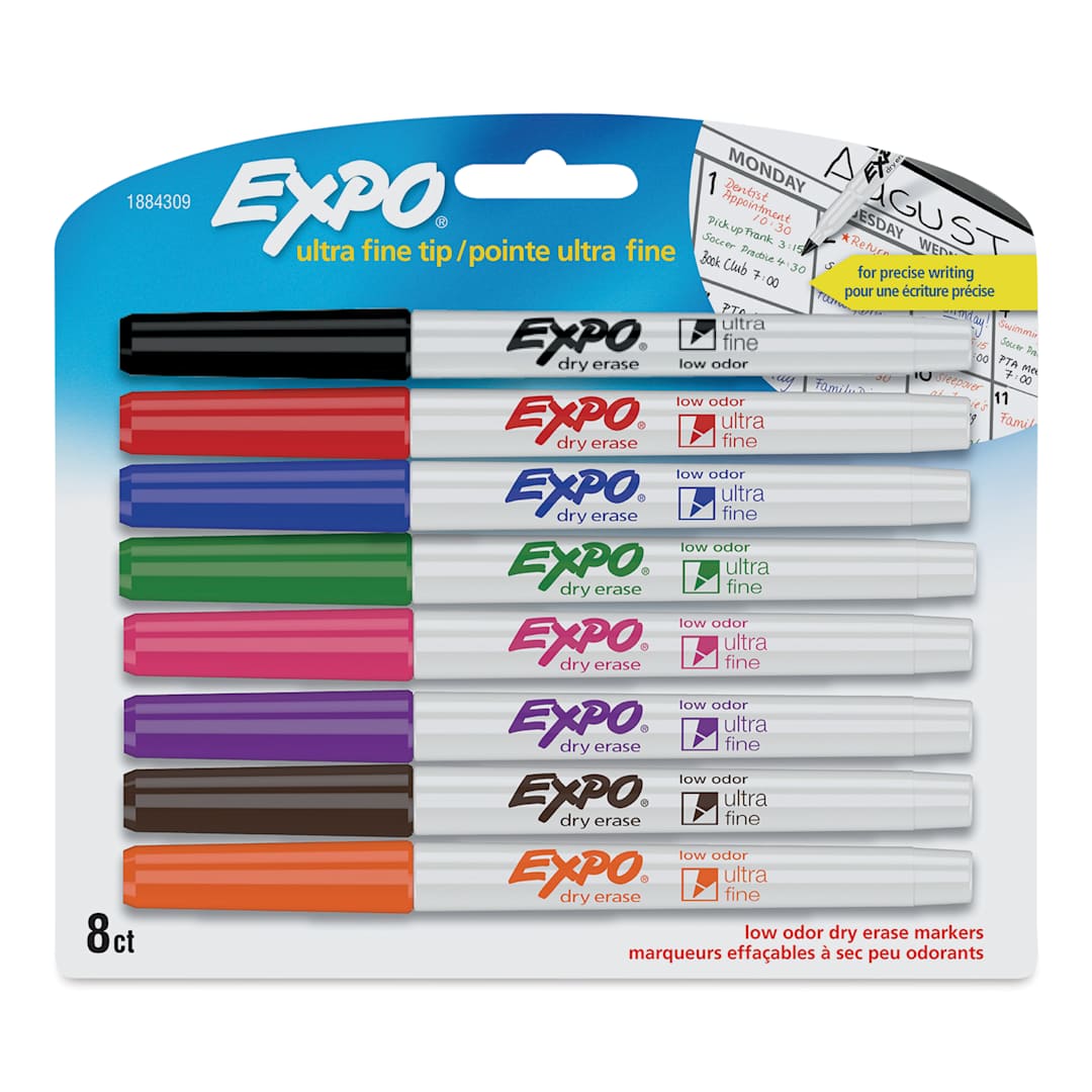 Open in modal - Expo Ultra-Fine Tip Dry Erase Markers - Set of 8, Assorted Colors (in package)