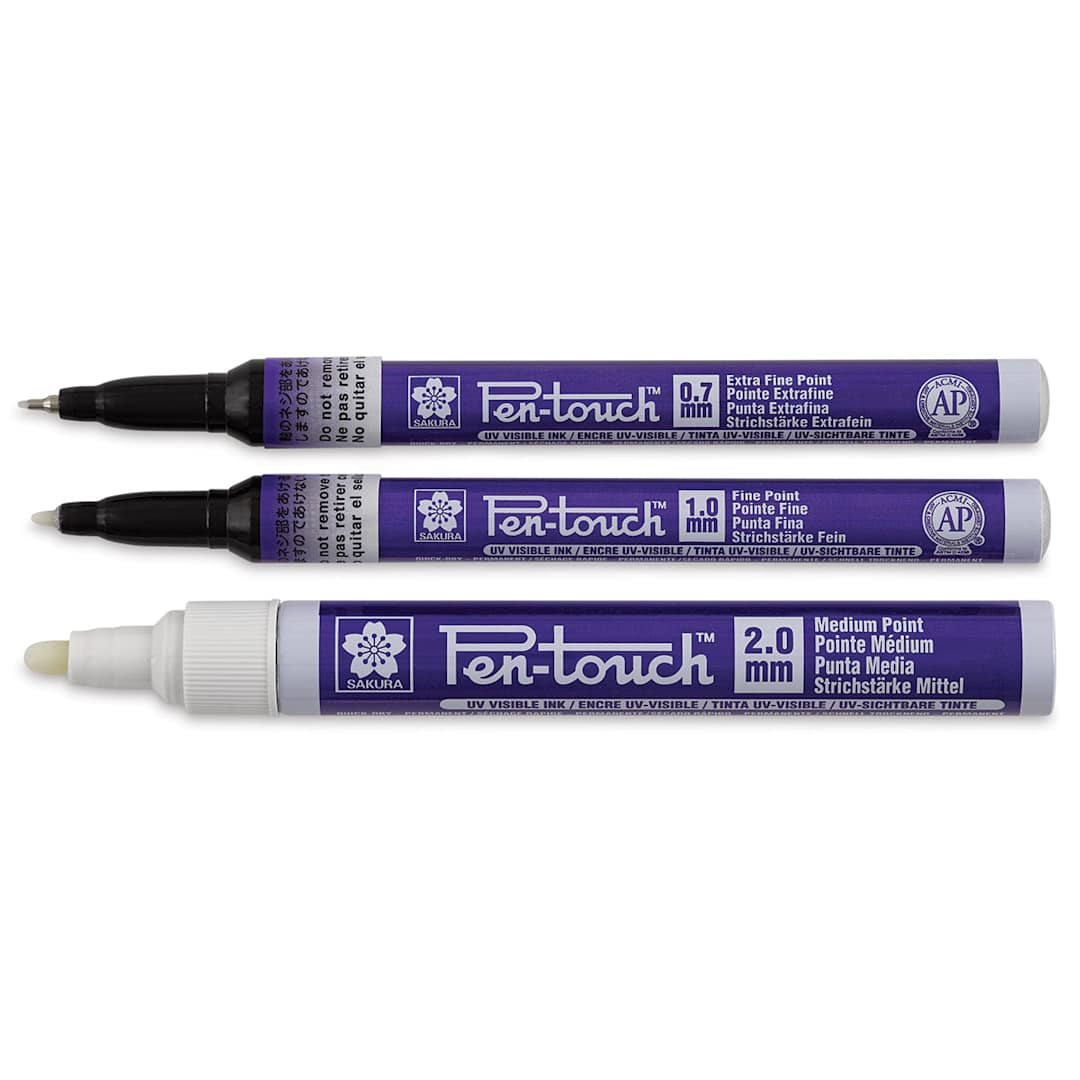 Open in modal - Sakura Pen-Touch Paint Marker Set - Components of Ultraviolet 3 pc set, with caps removed