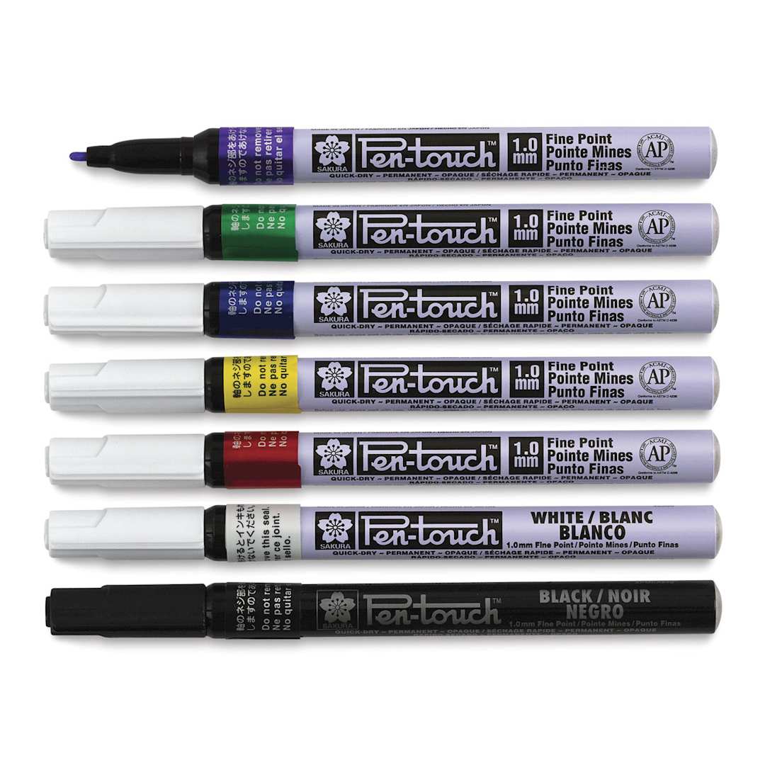 Open in modal - Sakura Pen-Touch Paint Marker Set - Components of Assorted Colors 7 pc set, with Purple cap removed