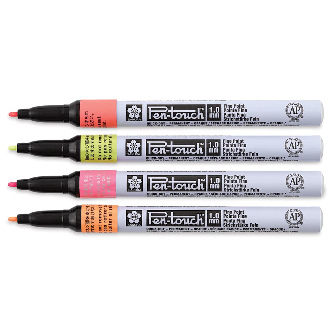 Open in modal - Sakura Pen-Touch Paint Markers - Fluorescent Colors, Fine Tip, Set of 4 (markers out of package)