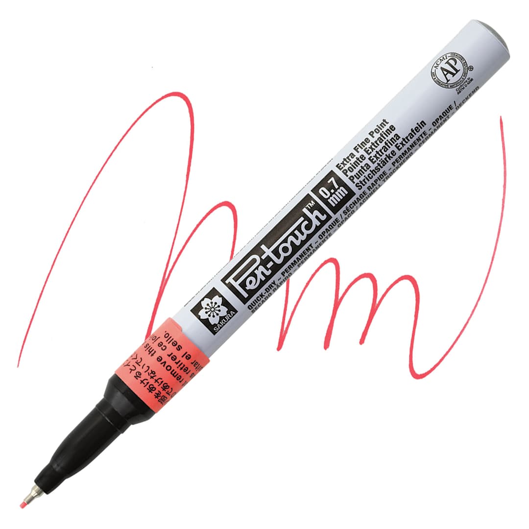 Open in modal - Sakura Pen-Touch Paint Marker - Extra Fine Tip, Fluorescent Red marker and swatch