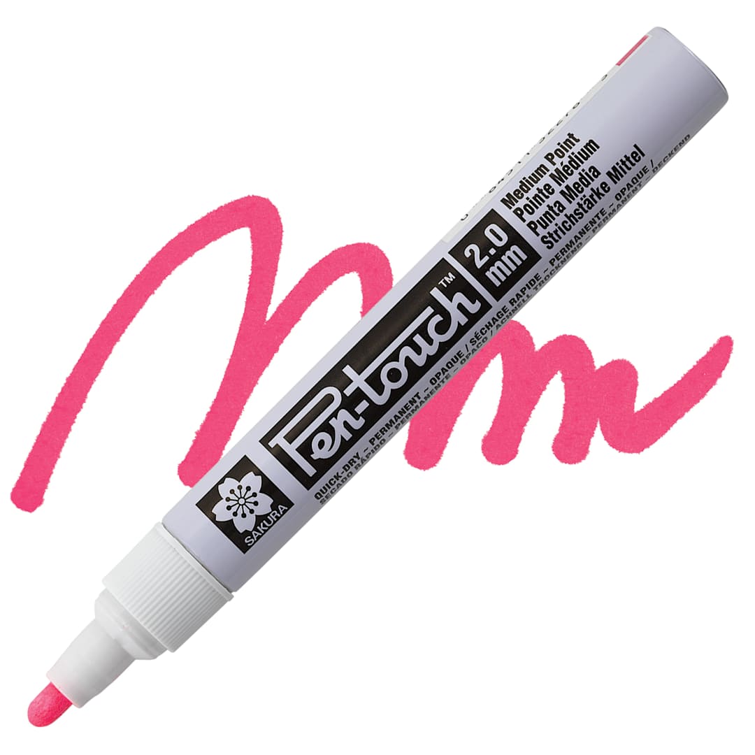 Open in modal - Sakura Pen-Touch Paint Marker - Medium Tip, Fluorescent Pink marker and swatch