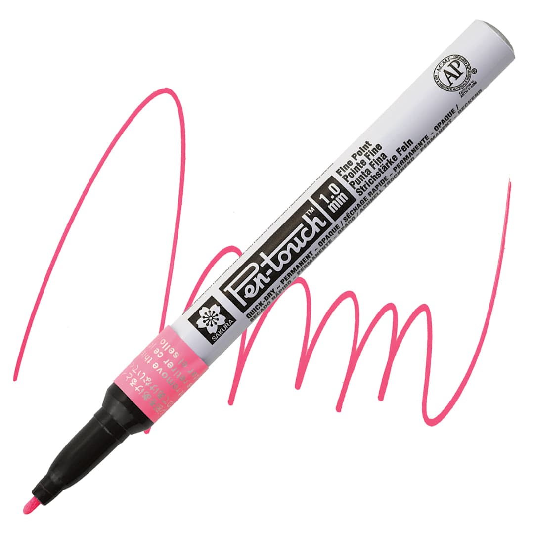 Open in modal - Sakura Pen-Touch Paint Marker - Fine Tip, Fluorescent Pink marker and swatch