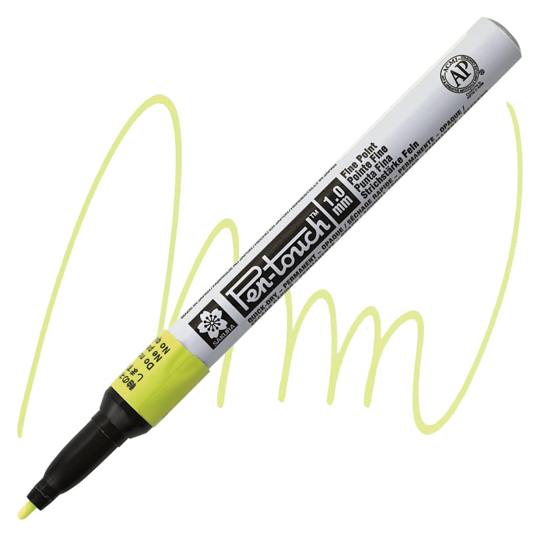 Open in modal - Sakura Pen-Touch Paint Marker - Fine Tip, Fluorescent Yellow marker and swatch