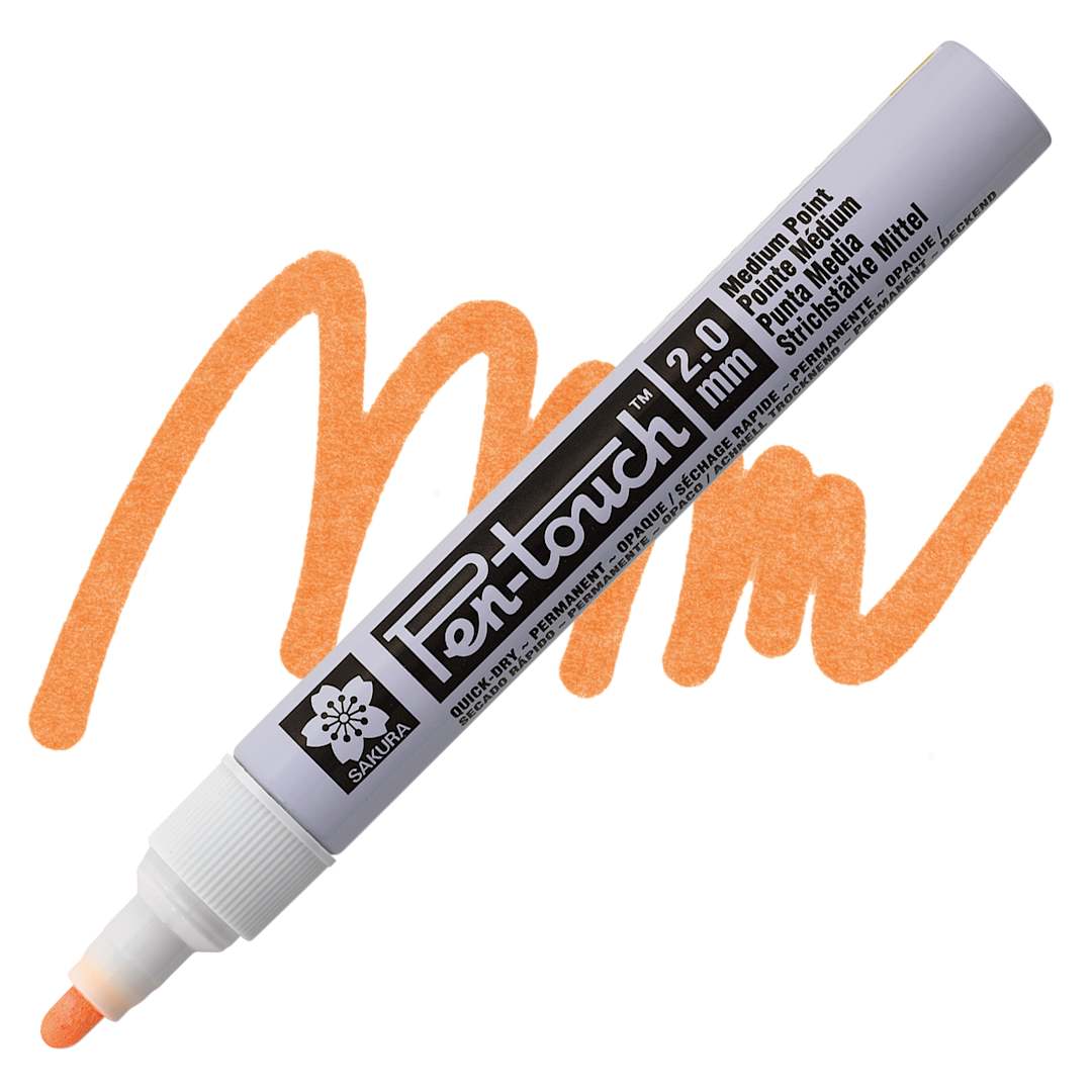 Open in modal - Sakura Pen-Touch Paint Marker - Medium Tip, Fluorescent Orange marker and swatch