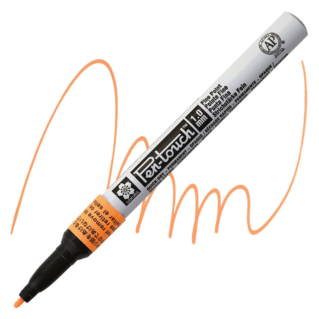 Open in modal - Sakura Pen-Touch Paint Marker - Fine Tip, Fluorescent Orange marker and swatch