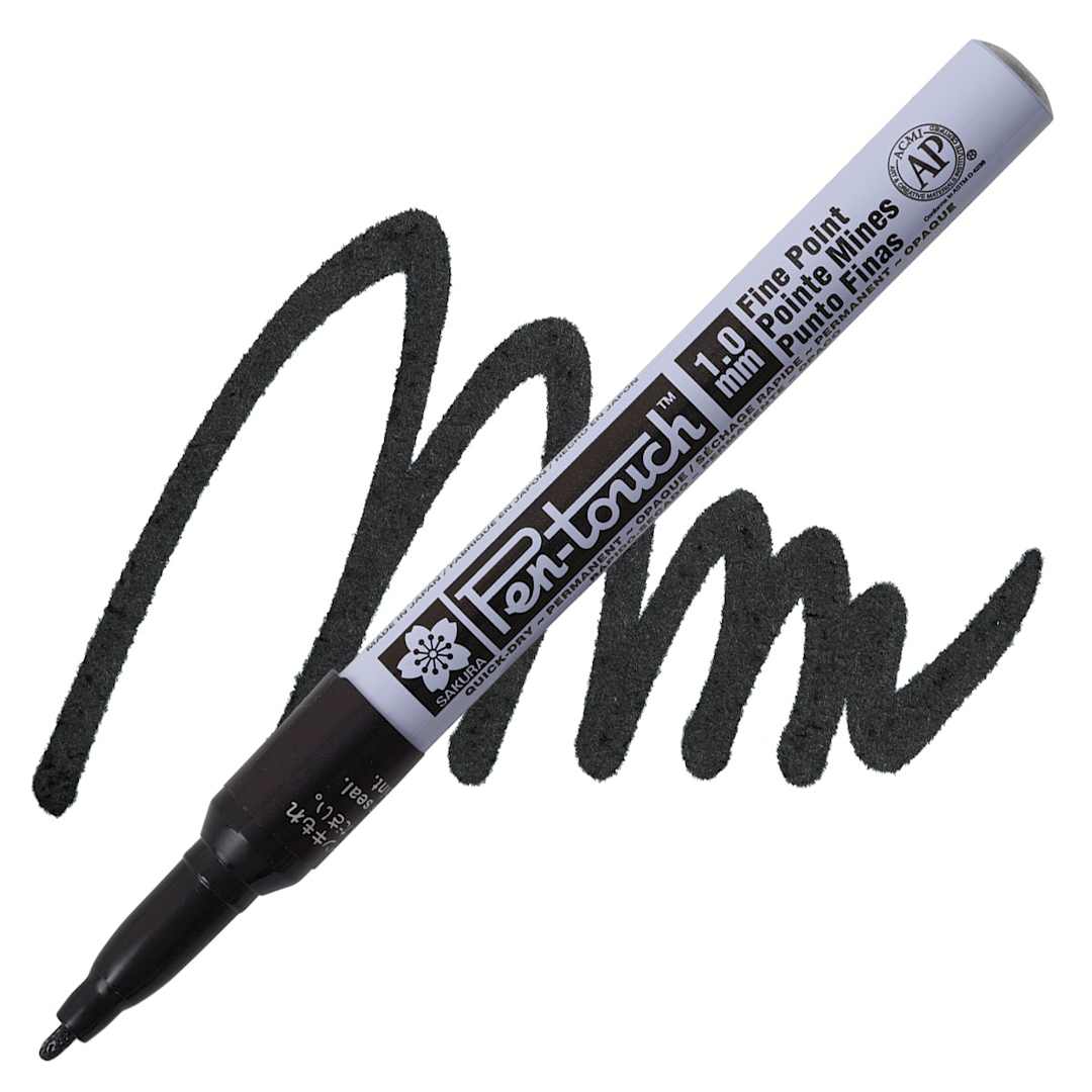 Open in modal - Sakura Pen-Touch Paint Marker - Fine Tip, Black marker and swatch