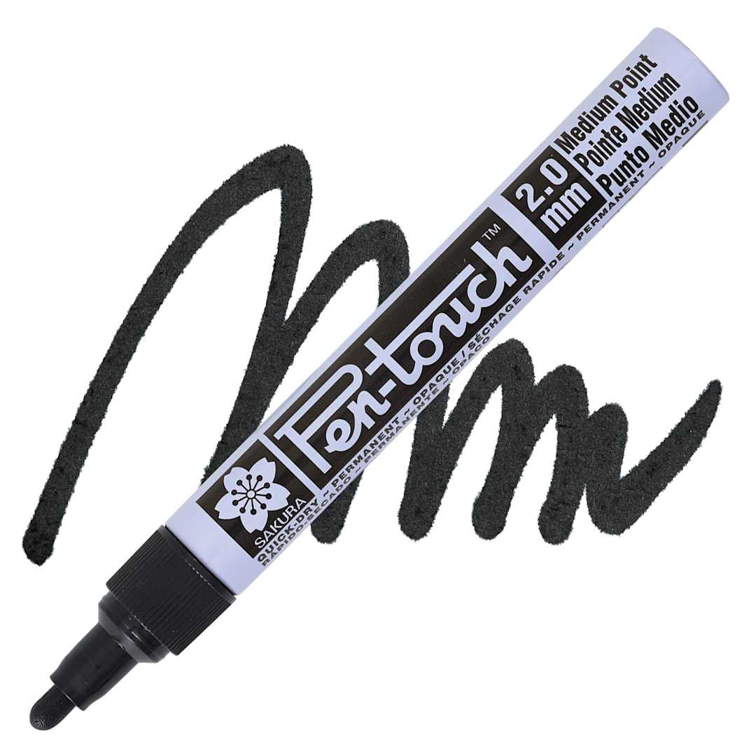 Open in modal - Sakura Pen-Touch Paint Marker -  Medium Tip, Black marker and swatch