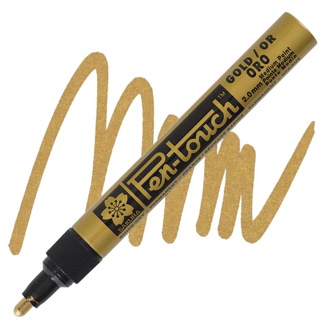 Open in modal - Sakura Pen-Touch Paint Marker - Medium Tip, Gold marker and swatch