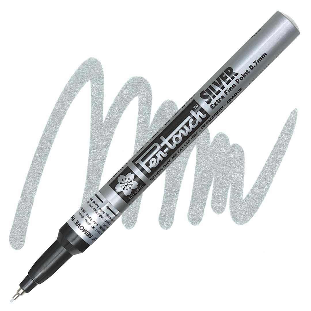 Open in modal - Sakura Pen-Touch Paint Marker - Extra Fine Tip, Silver marker and swatch