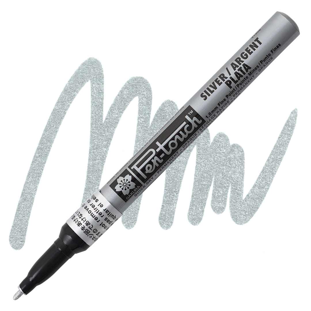 Open in modal - Sakura Pen-Touch Paint Marker - Fine Tip , Silver marker and swatch