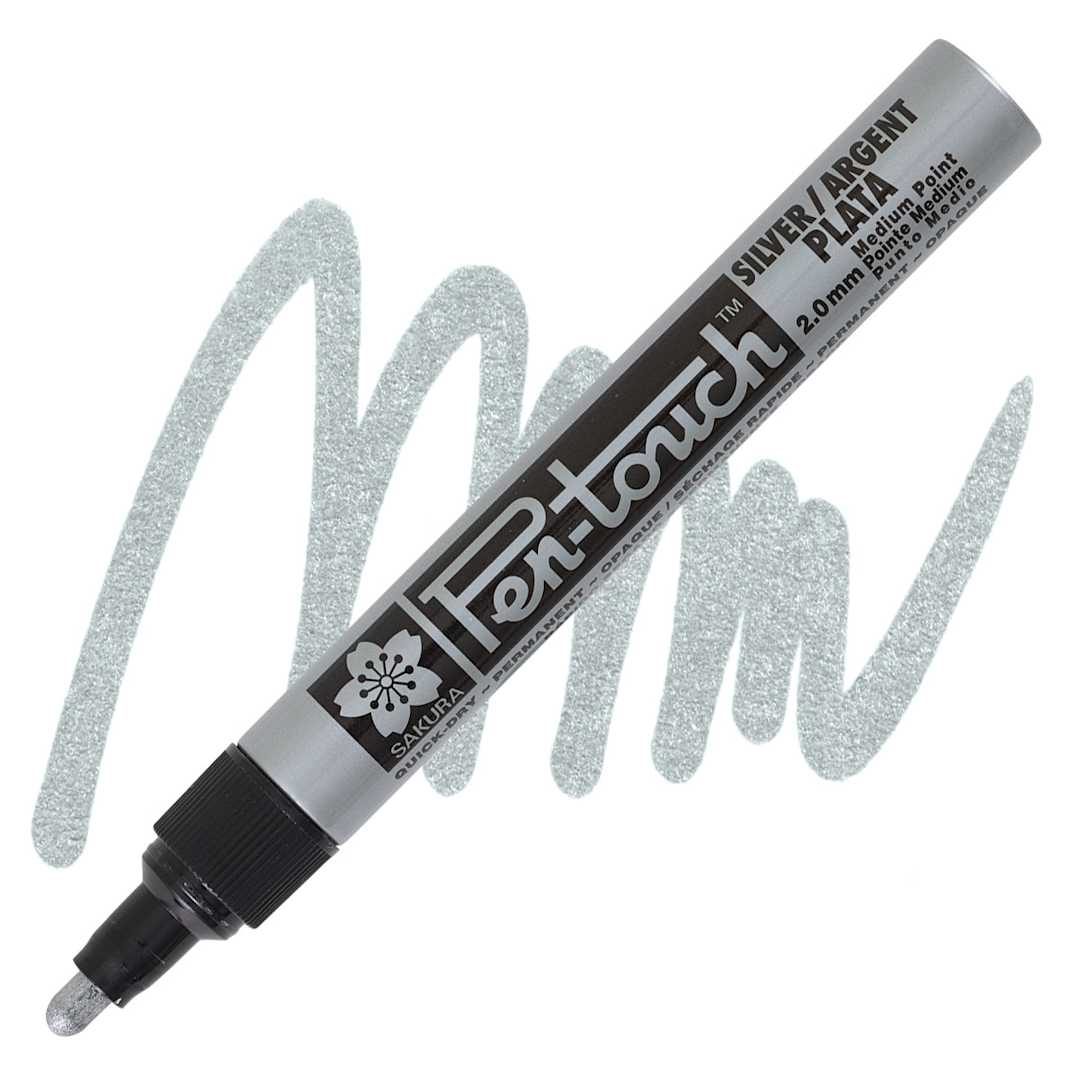 Open in modal - Sakura Pen-Touch Paint Marker - Medium Tip, Silver marker and swatch