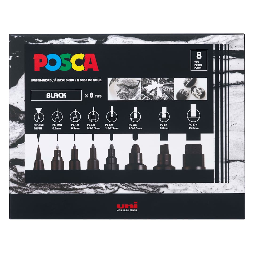 Open in modal - POSCA Paint Markers Assorted Sizes Black Set of 8