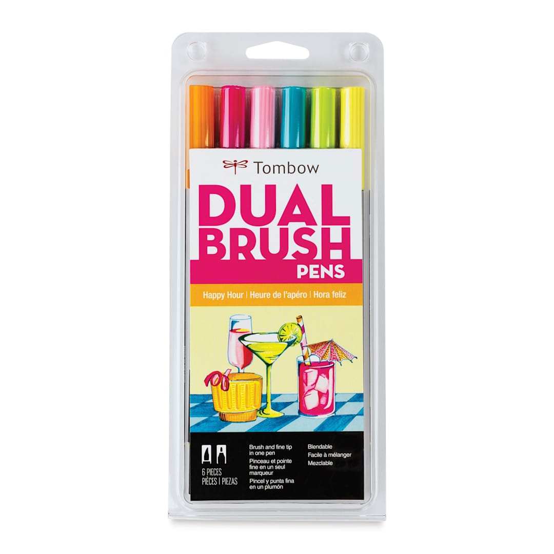 Open in modal - Tombow Dual Brush Pens - Happy Hour, Set of 6, front of packaging