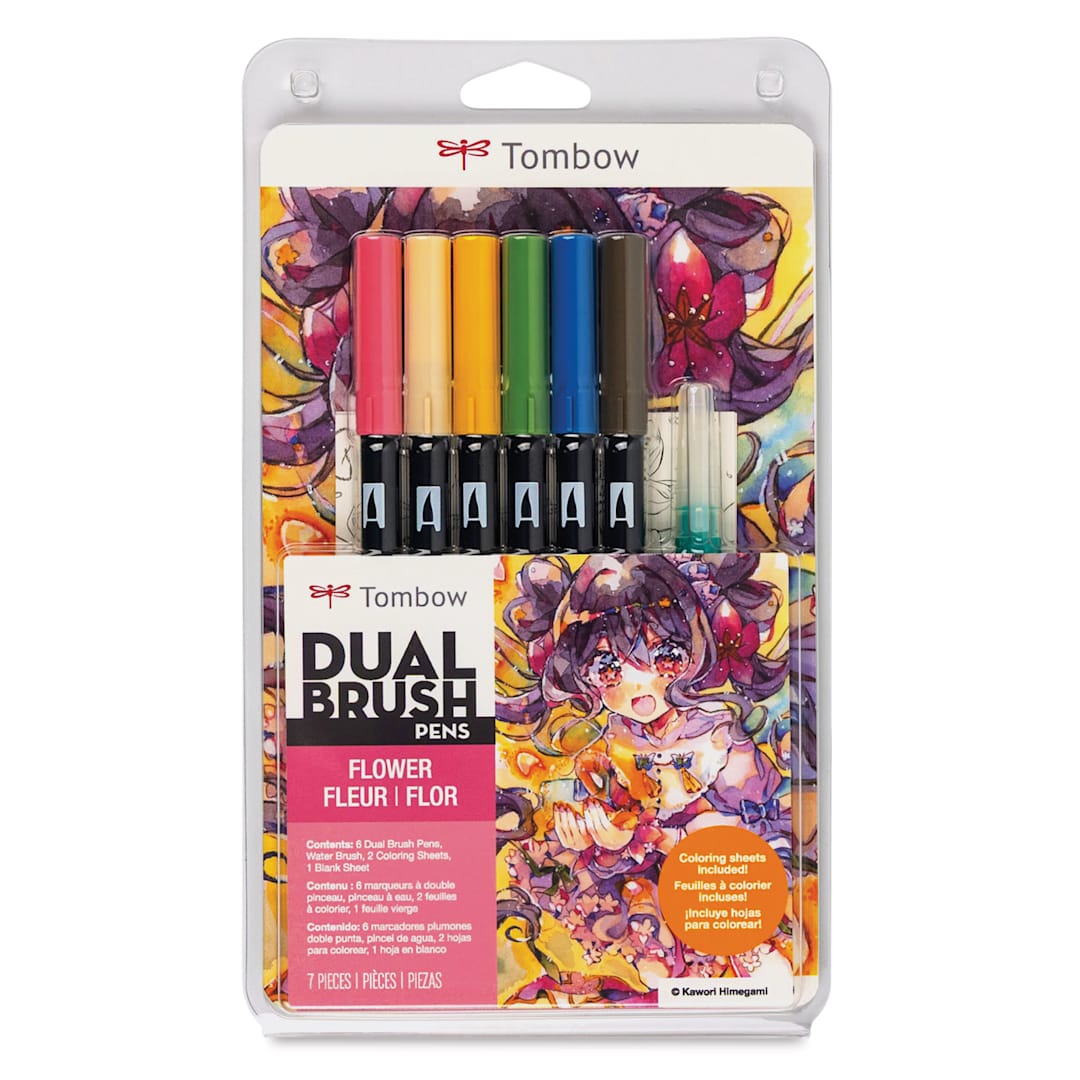 Open in modal - Tombow Dual Brush Manga Illustration Pens - Flower, Kit of 10, front of the packaging