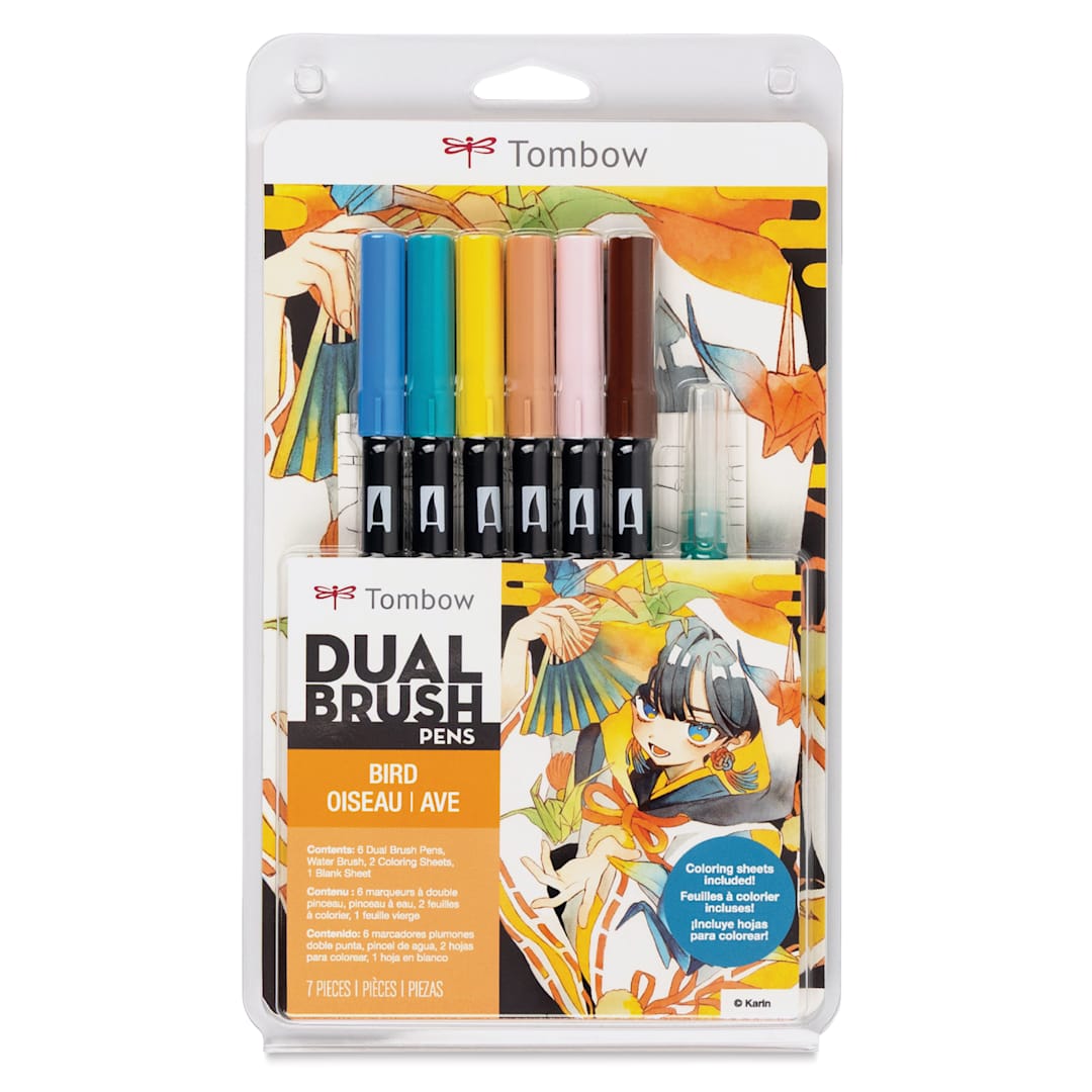 Open in modal - Tombow Dual Brush Manga Illustration Pens - Bird, Kit of 10, front of the packaging