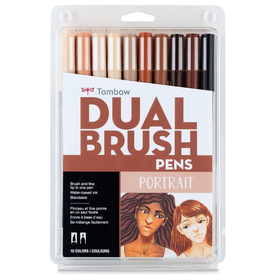 Open in modal - Tombow Dual Brush Pens - Portrait Colors, Set of 10. Front of package.