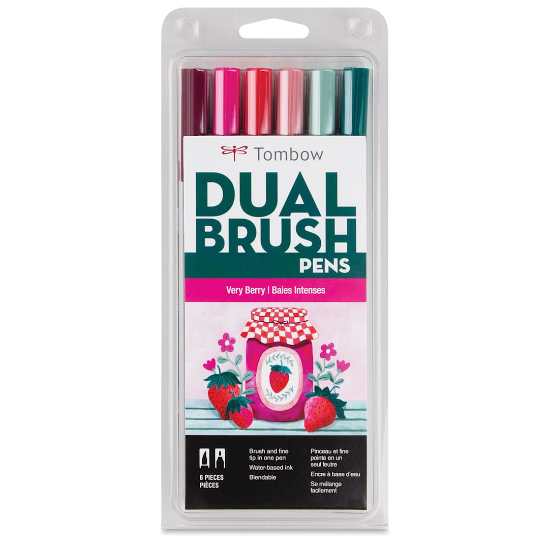 Open in modal - Tombow Dual Brush Pens - Very Berry, Set of 6, front of packaging
