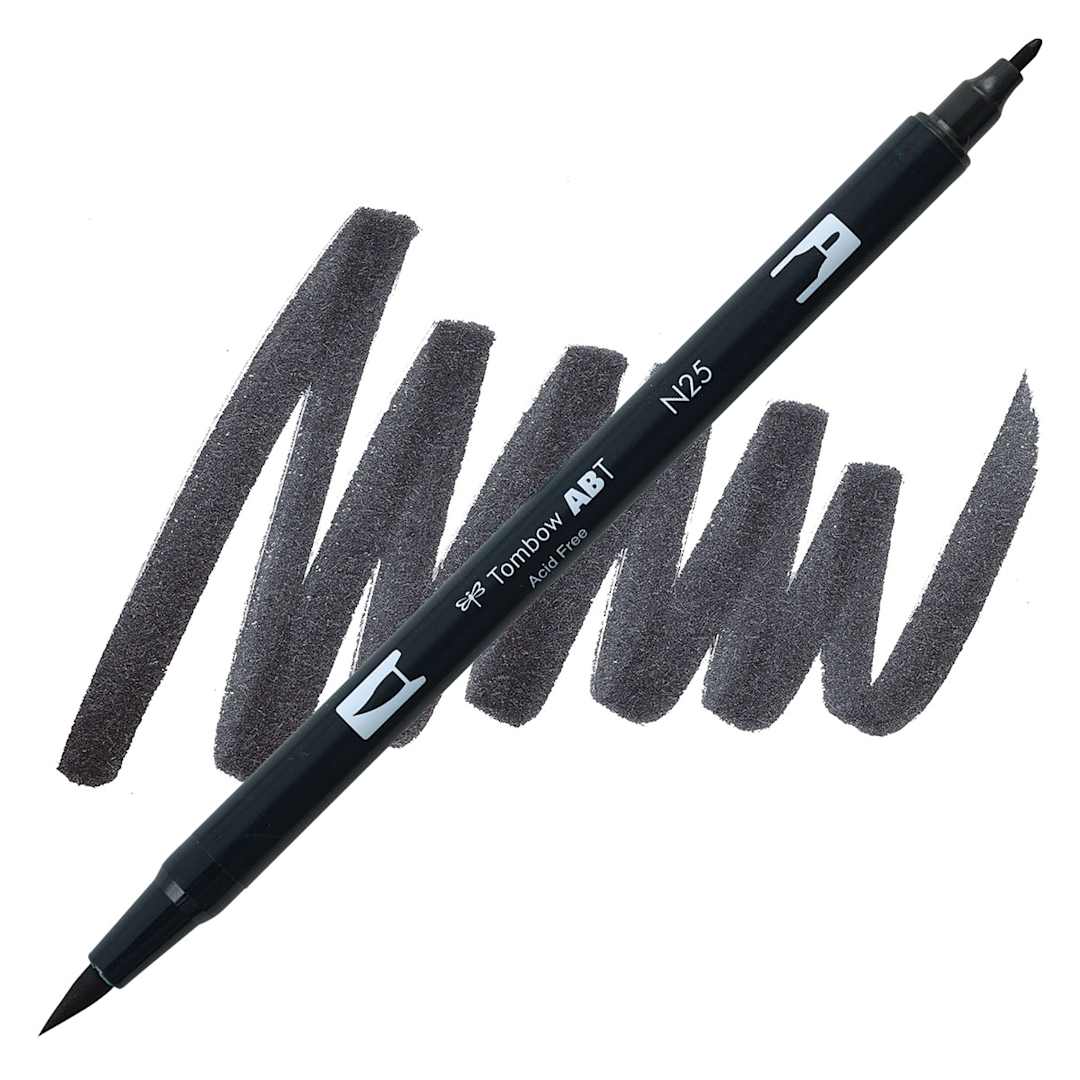 Open in modal - Tombow Dual Brush Pen - Lamp Black pen and swatch