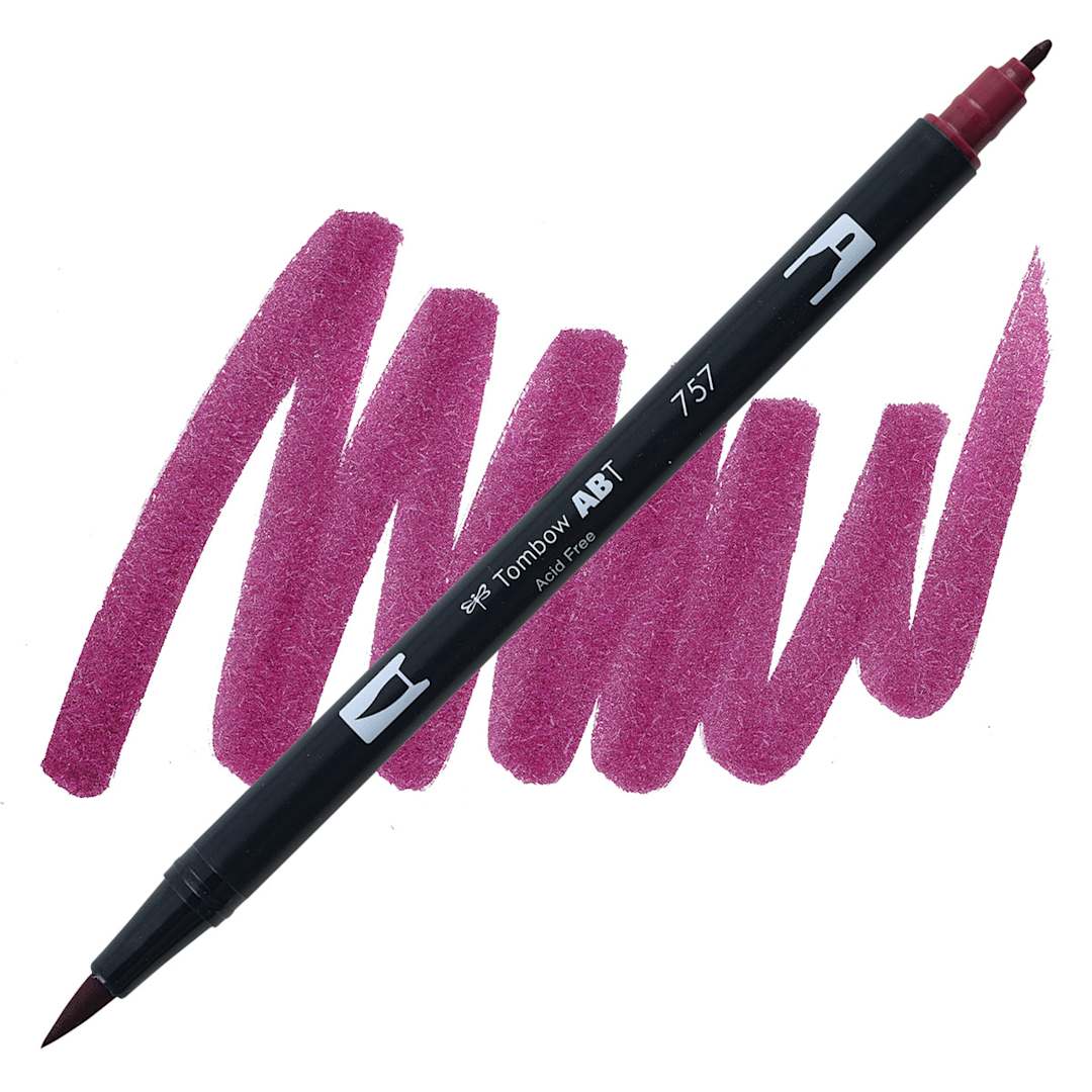 Open in modal - Tombow Dual Brush Pen - Port Red pen and swatch